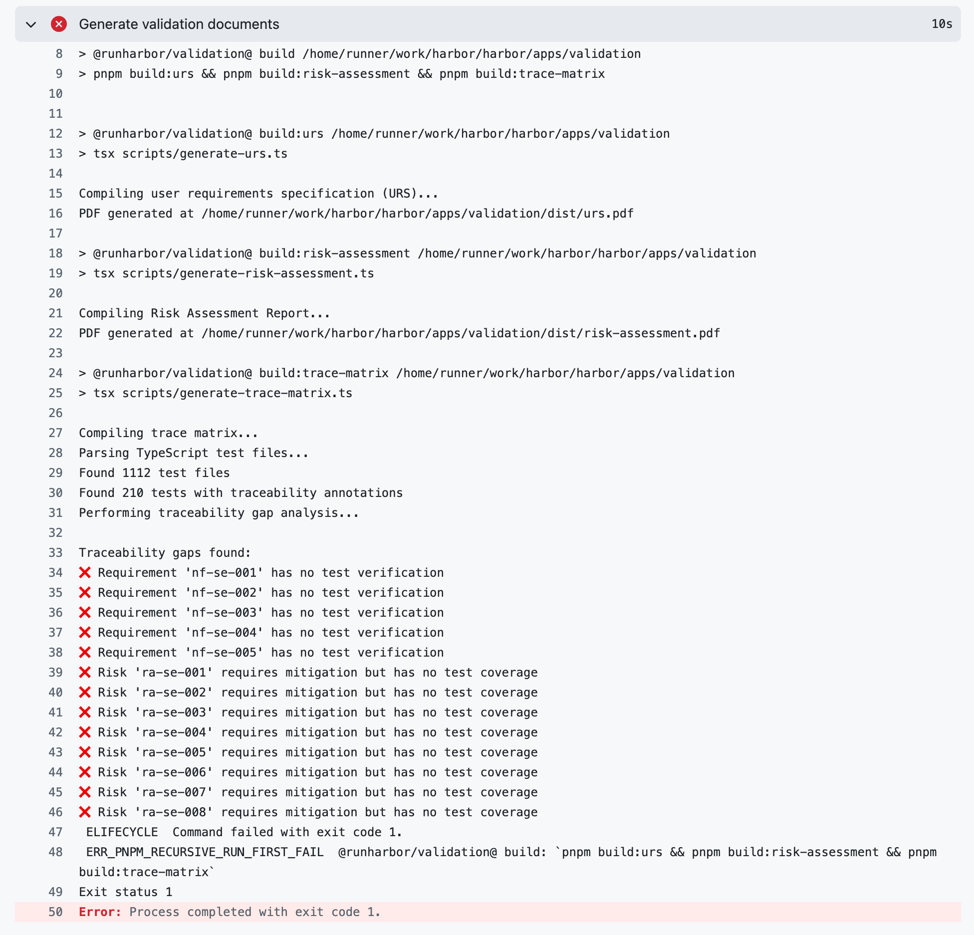 Logs from a successfully validated build