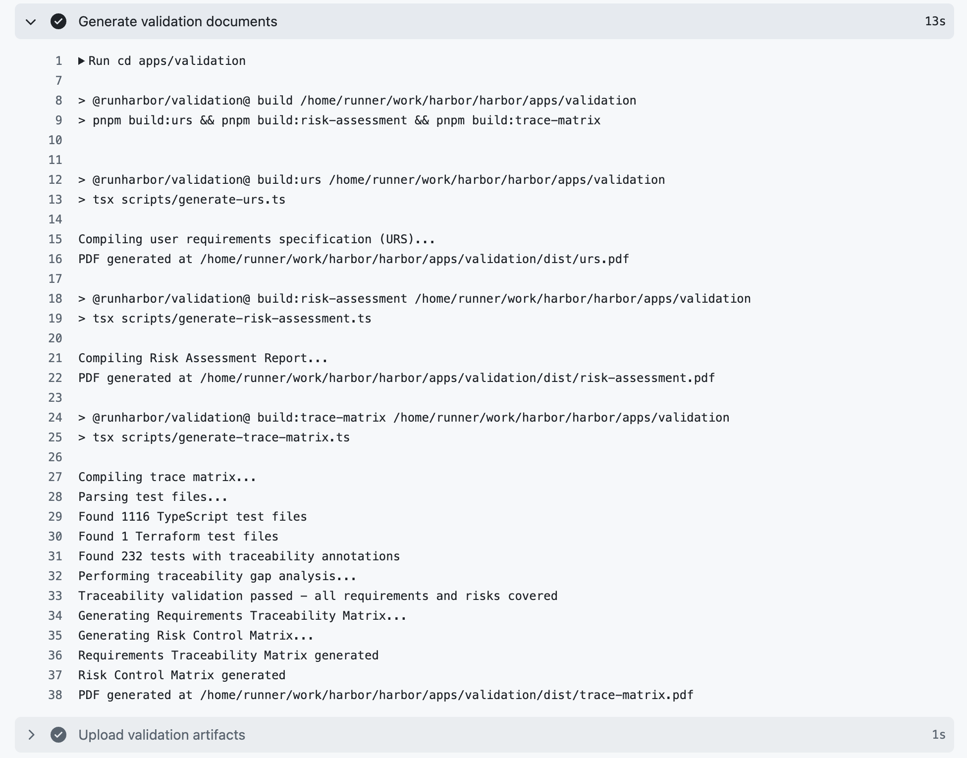 Logs from a successfully validated build