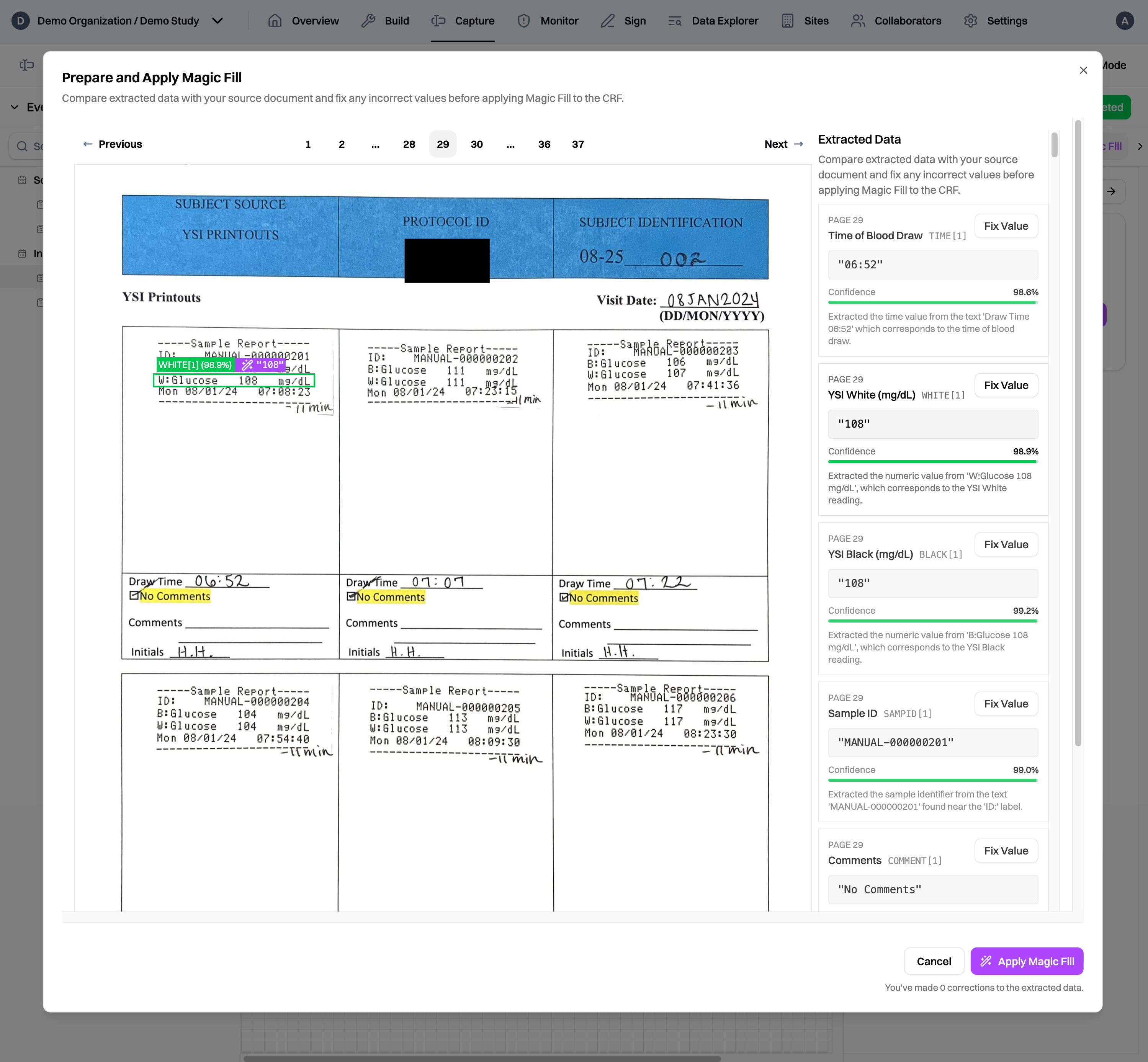 Magic Capture lab printout